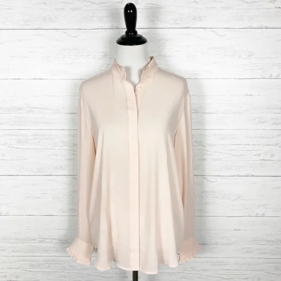 LOFT Pink Blush Ruffle Button Down Blouse - Picture 2 of 4